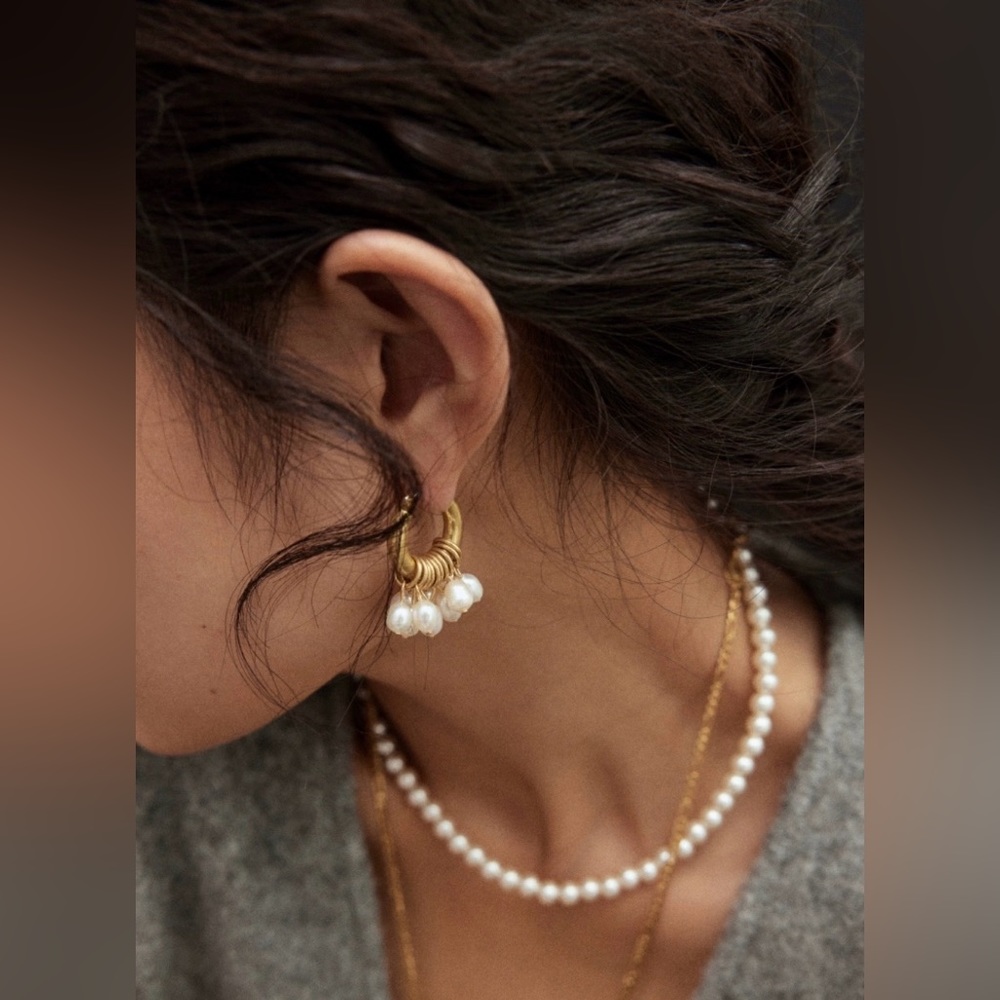 Premium matte gold pearl hoop earrings